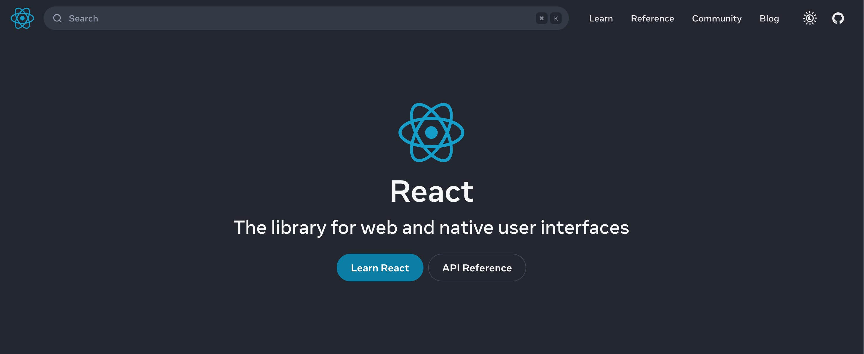 An image of React's website.